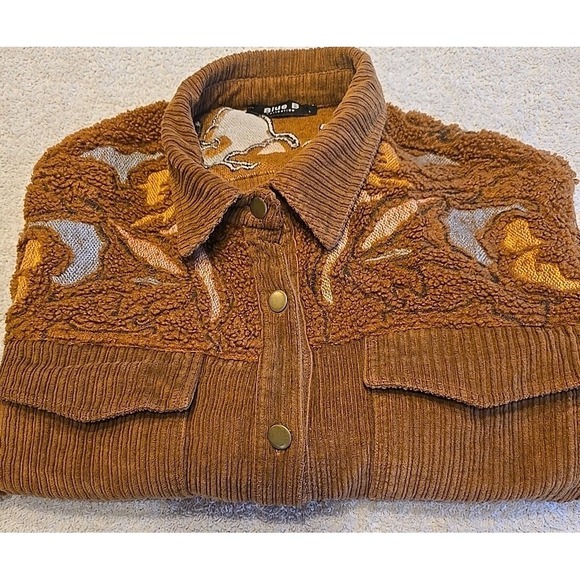 Blue B Women's Shacket Jacket Corduroy W/Sherpa Top Brown Rough Hem Sz L‎ Button - Picture 16 of 16
